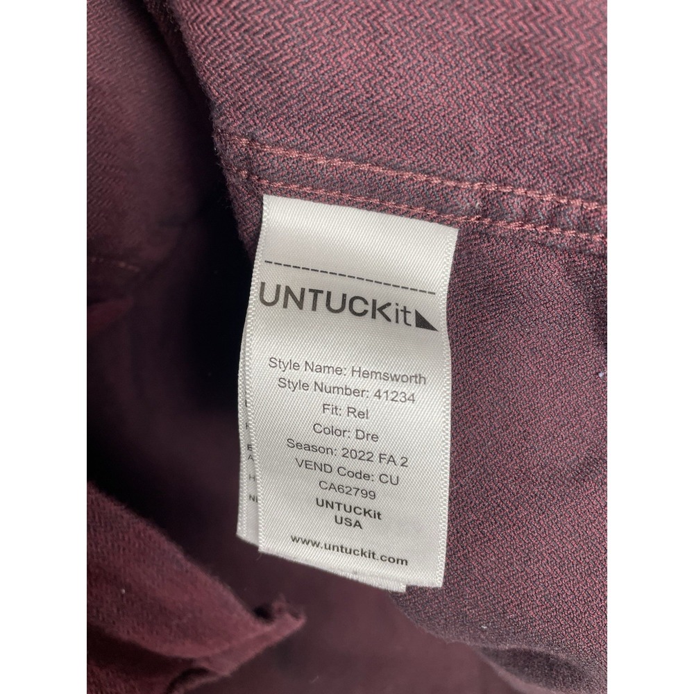 UNTUCKit Hemsworth Shirt Men XL Relaxed Fit Long Sleeve Maroon Button Up Flannel - Picture 5 of 8